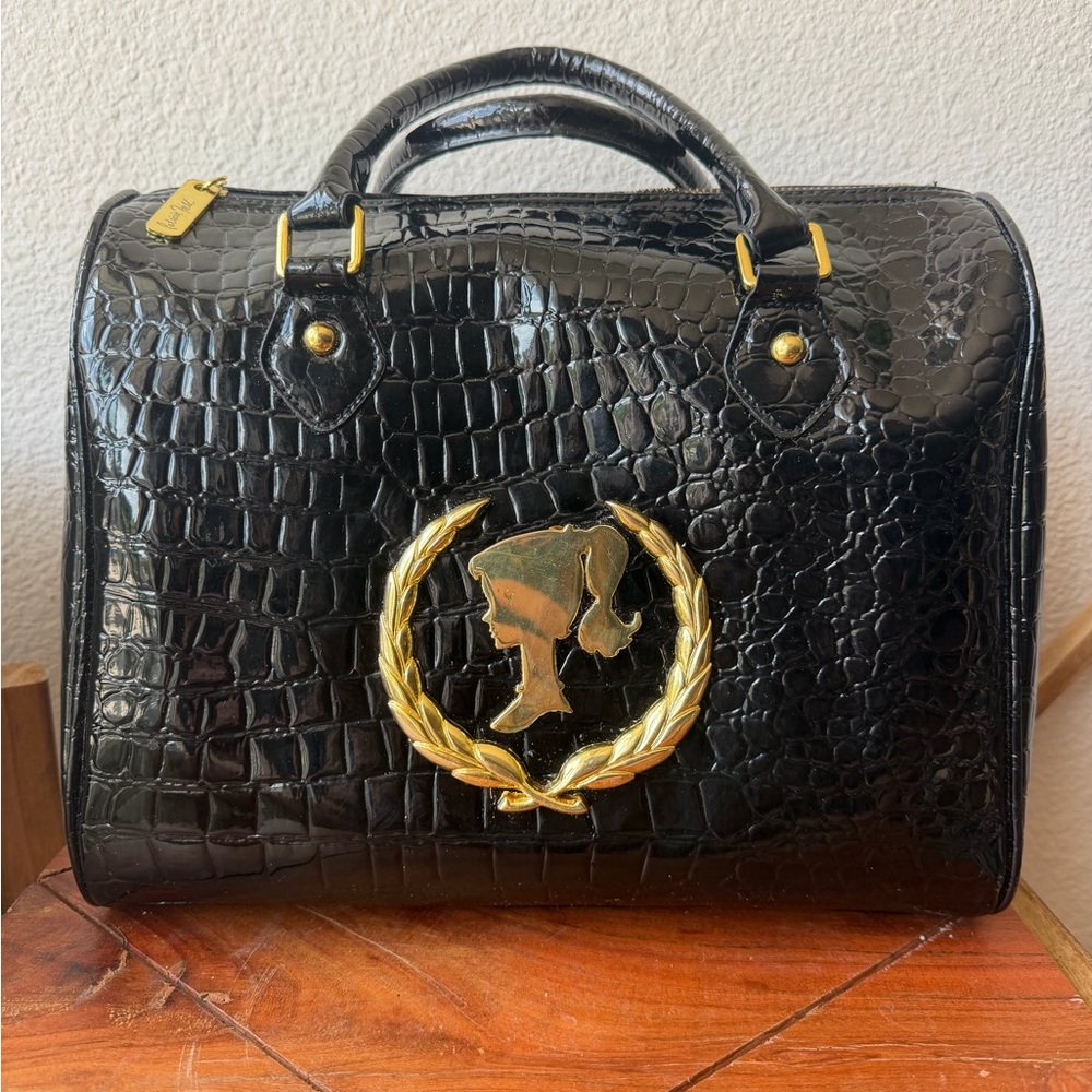 “Barbie Luxe” by Patricia Field Black Faux Crocodile Bowler/Satchel Bag 2009